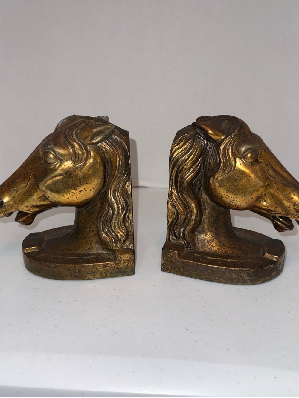 Vintage Brass Horse Head Bookends - Gold Tone